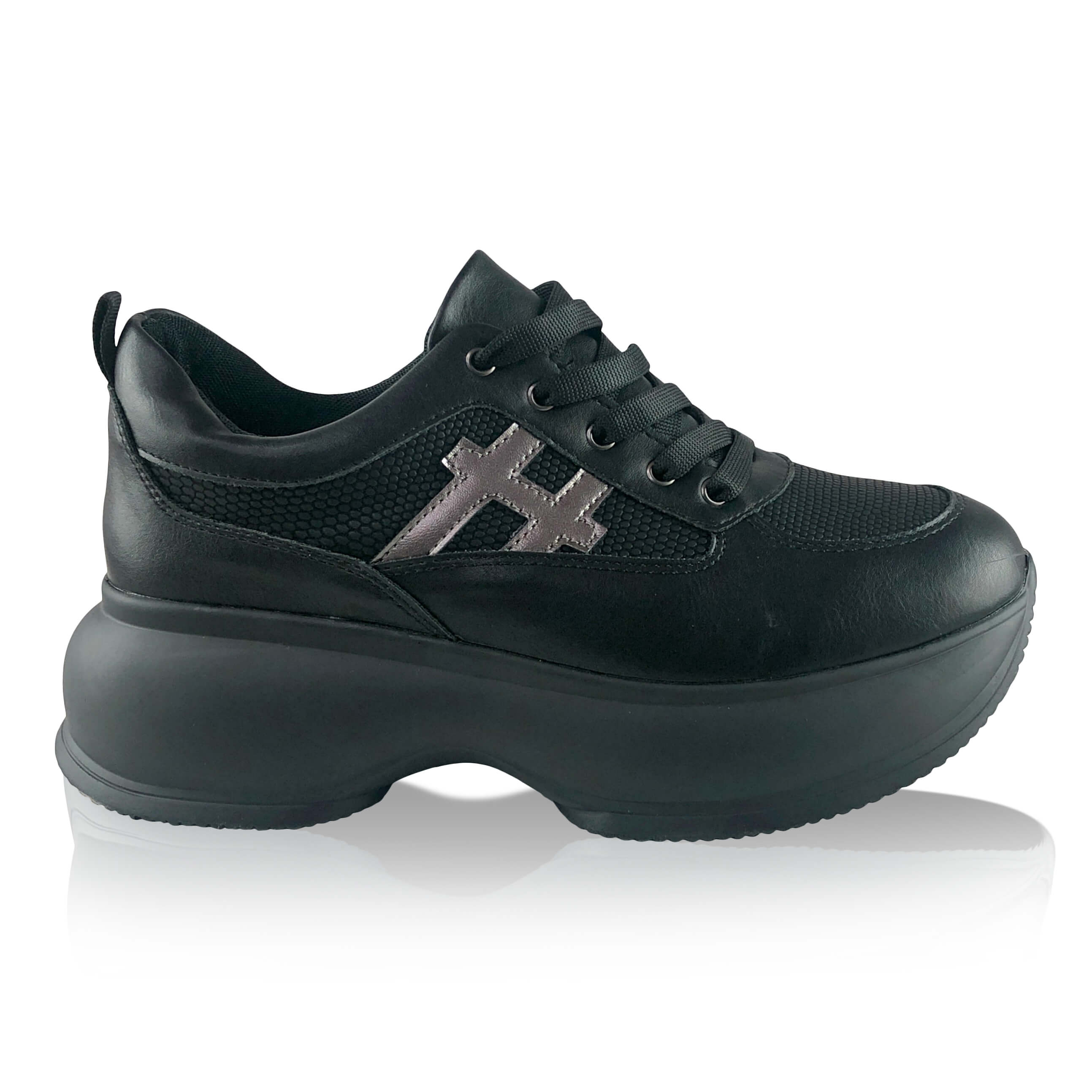 Μαύρα Δίπατα Sneakers σε Συνδυασμό Υλικών ΠΑΠΟΥΤΣΙΑ/SNEAKERS/